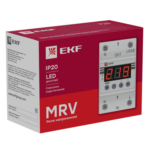 Реле напряжения 1ф 32А 3мод MRV EKF ЖКИ